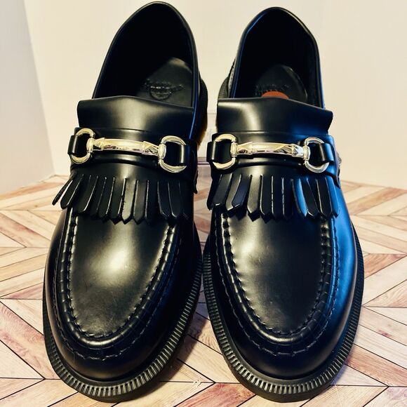 Dr Martens Adrian Snaffle Black Smooth Leather Loafers M 7 W 8 Kiltie Gold Bit - Picture 3 of 10